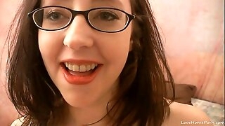 nerdy amateur brunette gets down and dirty