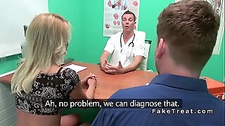 Blonde quibbling bf with doctor