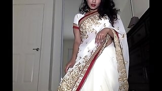 Desi Dhabi in Saree getting Barren together with Plays with Hairy Pussy